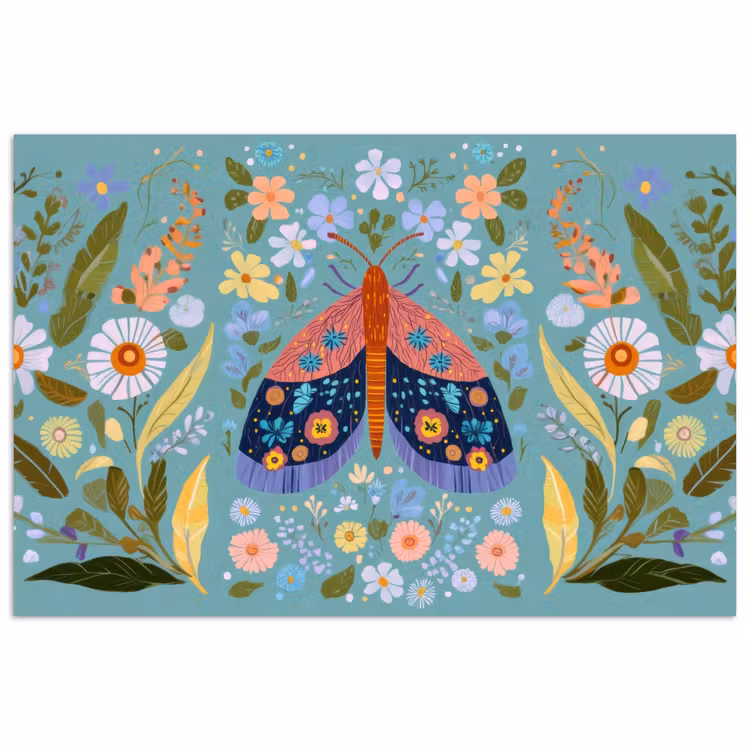 Poster - Vlinder - Sierlijk - Bloemen - Bladeren — 1