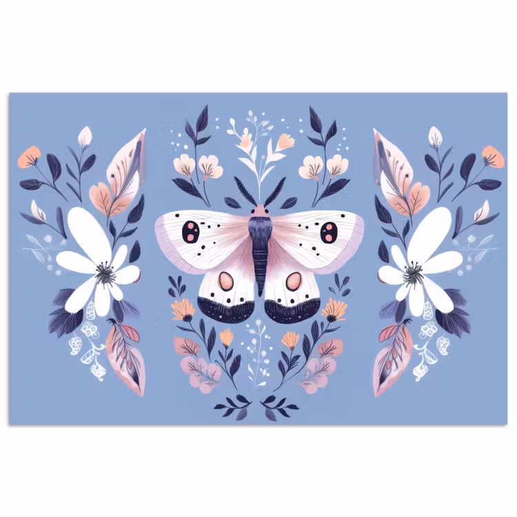 Poster - Vlinder - Vleugels - Stippen - Bloemen — 1