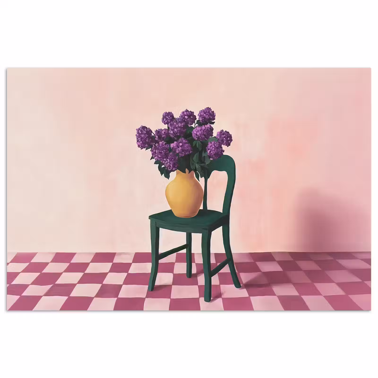 Poster - Stoel - Vaas - Bloemen - Geblokt — 1