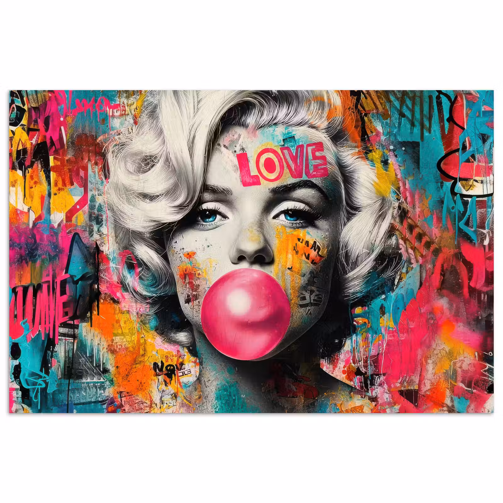Poster - Vrouw - Kauwgom - Graffiti - Neonkleuren — 1