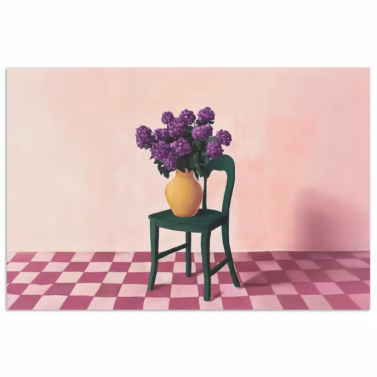 Poster - Stoel - Vaas - Bloemen - Geblokt — 1
