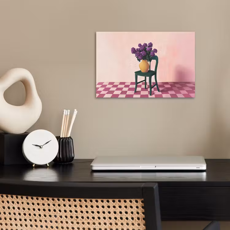 Poster - Stoel - Vaas - Bloemen - Geblokt — 2