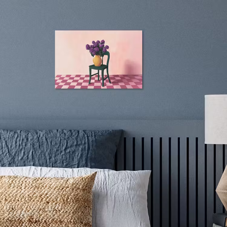 Poster - Stoel - Vaas - Bloemen - Geblokt — 3