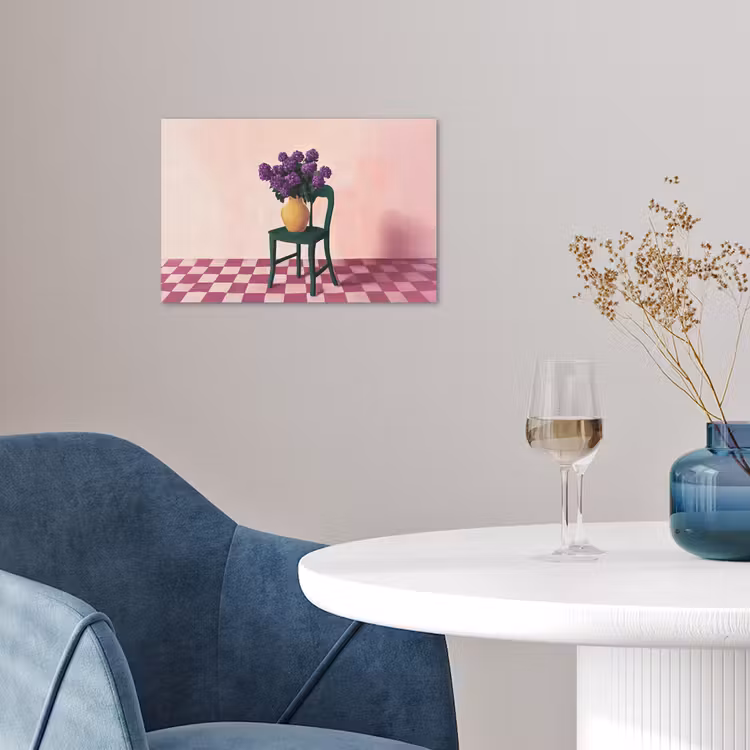 Poster - Stoel - Vaas - Bloemen - Geblokt — 4