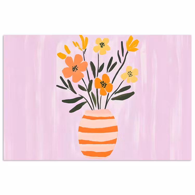 Poster - Vaas - Gestreept - Bloemen - Oranje — 1