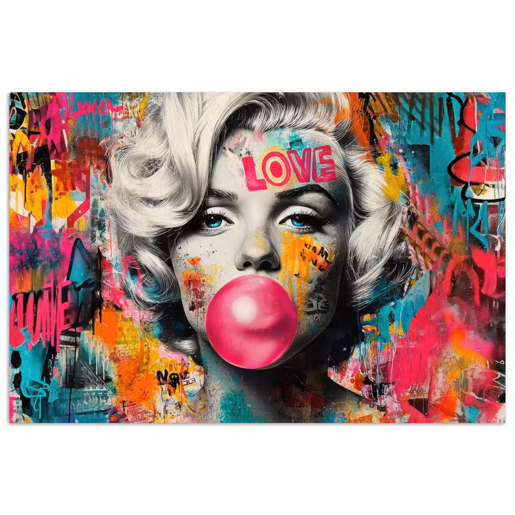 Poster - Vrouw - Kauwgom - Graffiti - Neonkleuren — 1