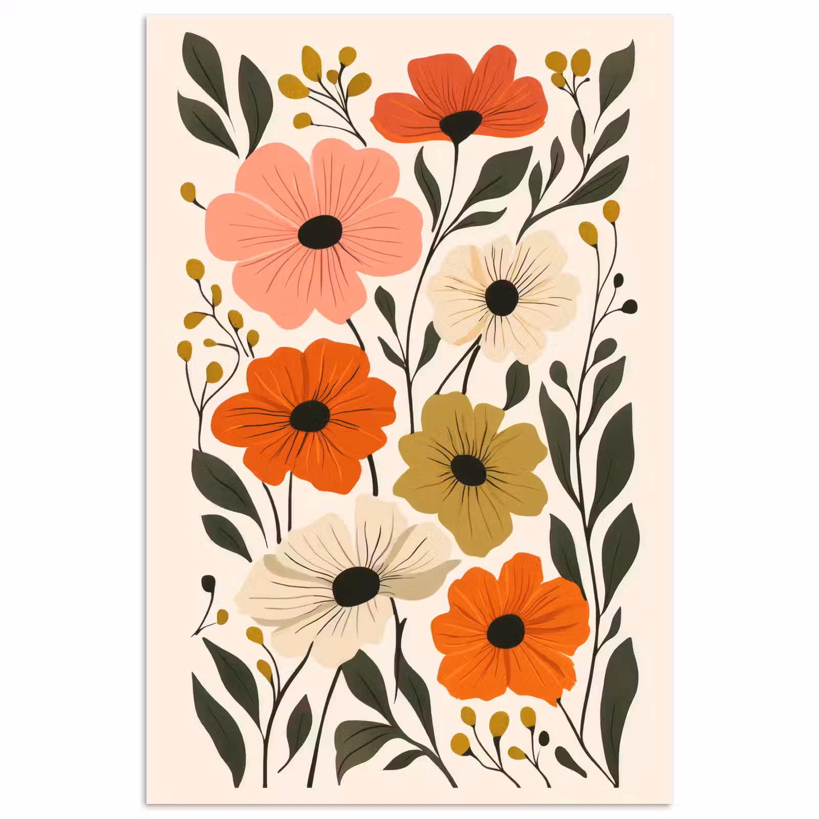 Poster - Veldbloemen - Stengels - Blaadjes - Groen — 1