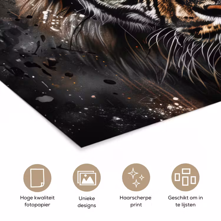 Poster - Tijger - Dieren - Portret - Luxe - Zwart — 5