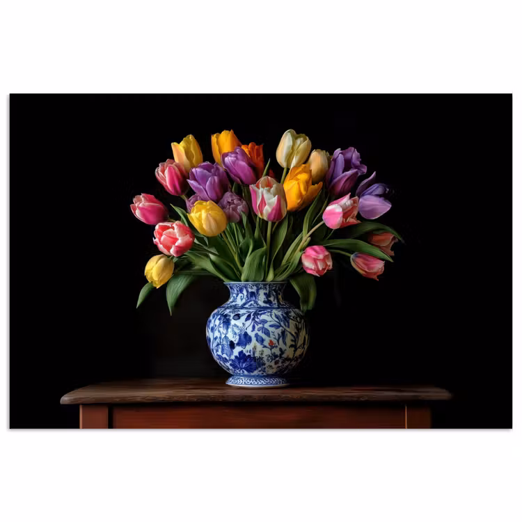 Poster - Tulpen - Kleuren - Hout - Vaas — 1