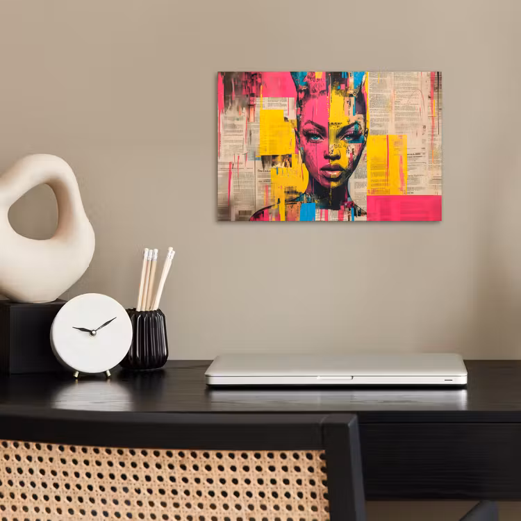 Poster - Vrouwengezicht - Krantenpapier - Abstract - Roze — 2