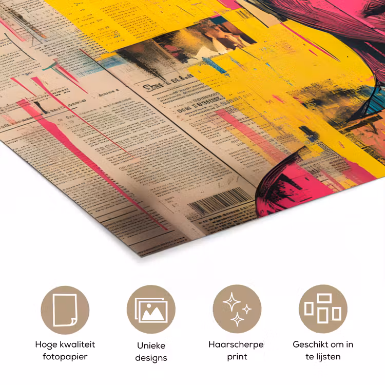 Poster - Vrouwengezicht - Krantenpapier - Abstract - Roze — 5