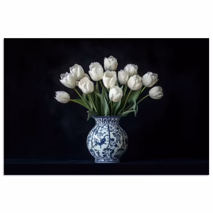 Poster - Wit - Bloemen - Tulpen - Vaas — 1