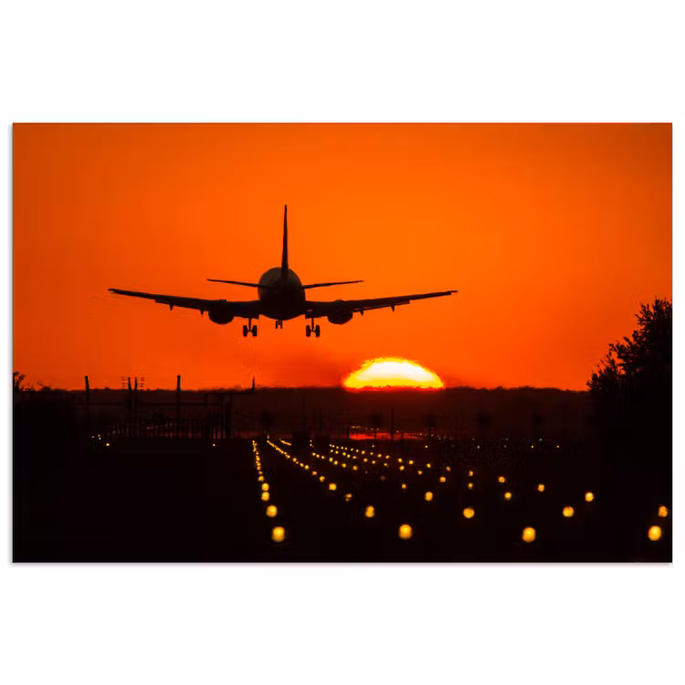 Poster - Zonsondergang - Vliegtuig - Oranje - Zon — 1