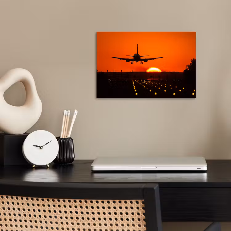 Poster - Zonsondergang - Vliegtuig - Oranje - Zon — 2