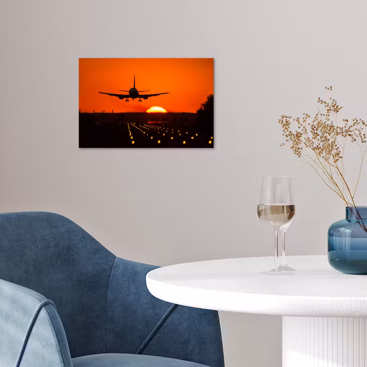 Poster - Zonsondergang - Vliegtuig - Oranje - Zon — 4