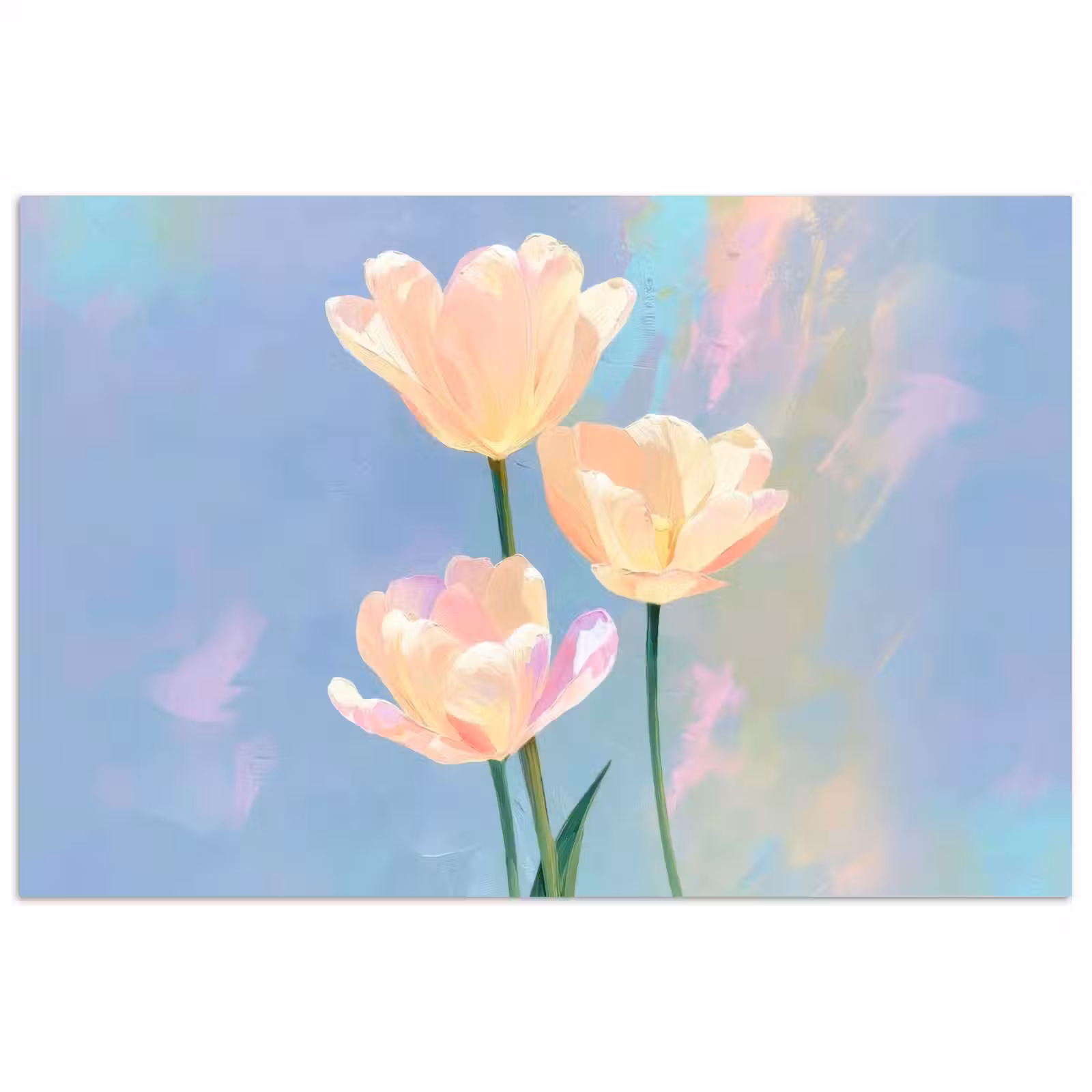 Poster - Tulpen - Roze accenten - Blauw — 1