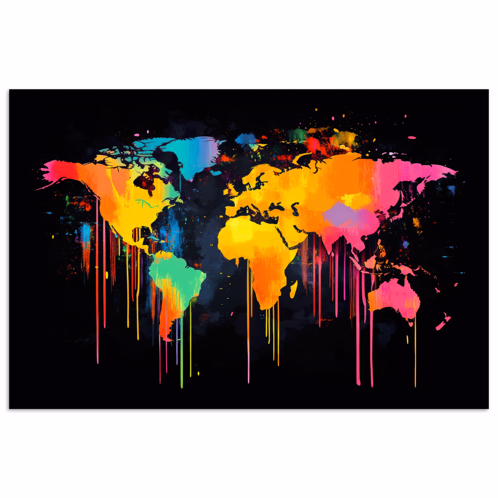 Poster - Wereldkaart - Verf - Kleurrijk - Graffiti - Wereld — 1