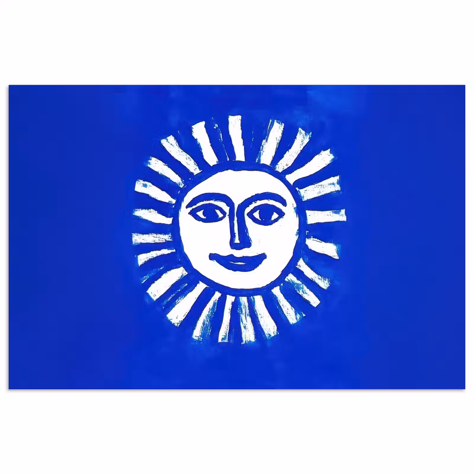 Poster - Zon - Gezicht - Penseelstructuur - Blauw — 1