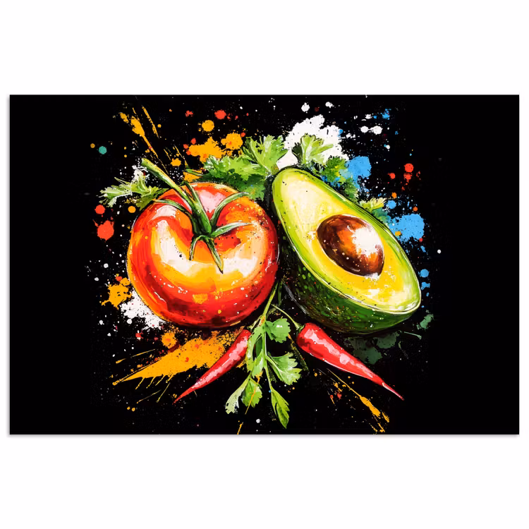 Poster - Tomaat - Avocado - Peper - Graffiti - Verf - Modern — 1