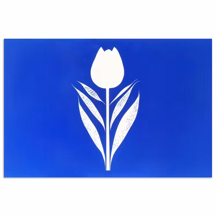 Poster - Tulp - Minimalistisch - Bladeren - Wit — 1