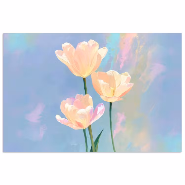 Poster - Tulpen - Roze accenten - Blauw — 1