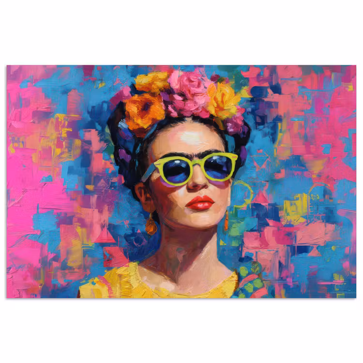 Poster - Vrolijk portret - Vrouw - Bloemenkroon — 1