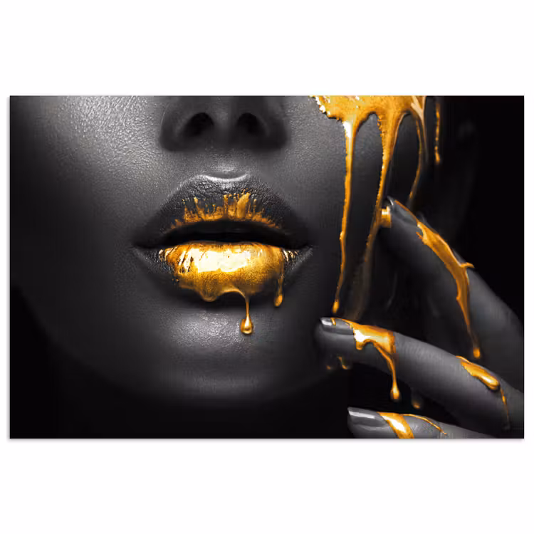Poster - Vrouw - Zwart - Goud - Gezicht - Lippen — 1