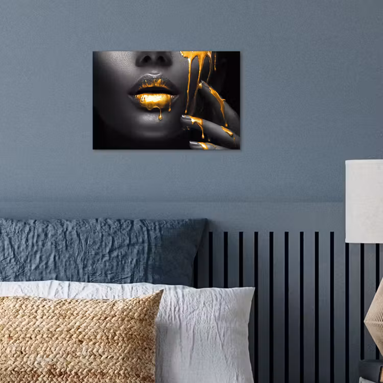 Poster - Vrouw - Zwart - Goud - Gezicht - Lippen — 3