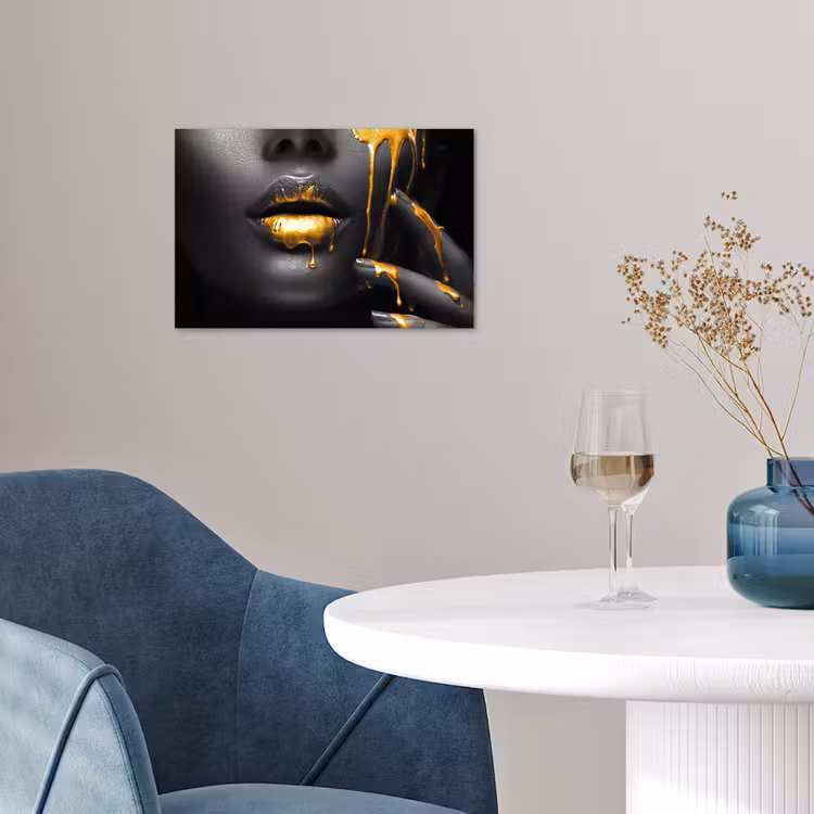 Poster - Vrouw - Zwart - Goud - Gezicht - Lippen — 4