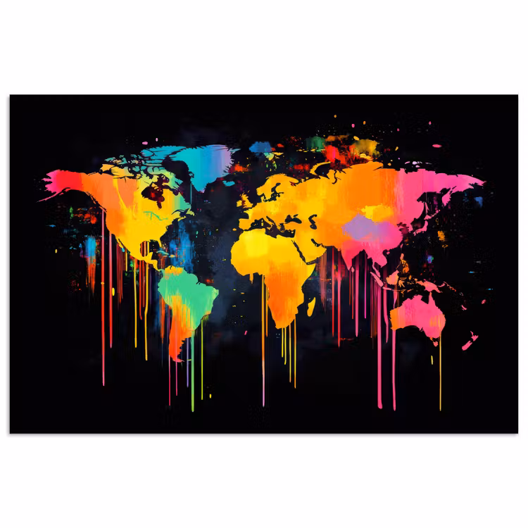 Poster - Wereldkaart - Verf - Kleurrijk - Graffiti - Wereld — 1