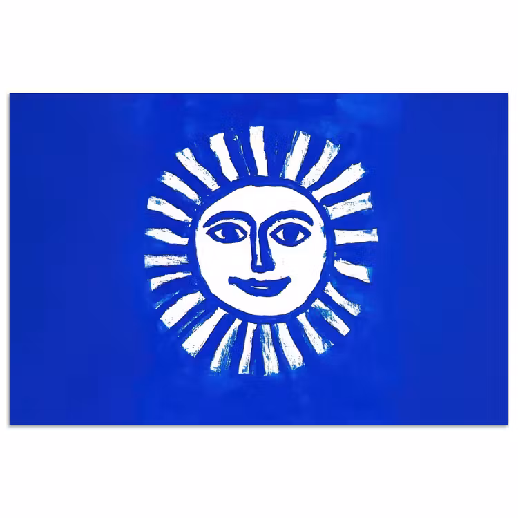 Poster - Zon - Gezicht - Penseelstructuur - Blauw — 1