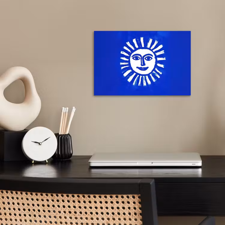 Poster - Zon - Gezicht - Penseelstructuur - Blauw — 2