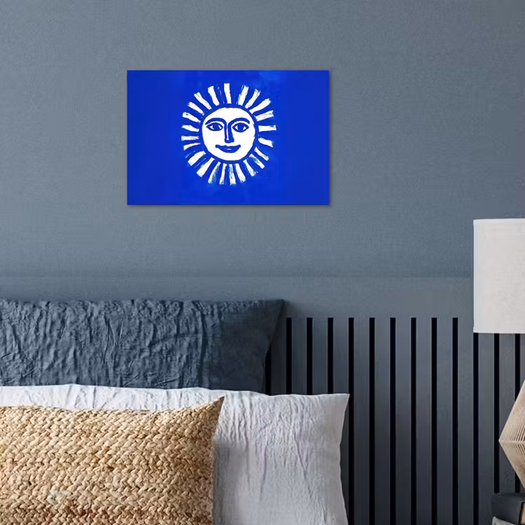 Poster - Zon - Gezicht - Penseelstructuur - Blauw — 3