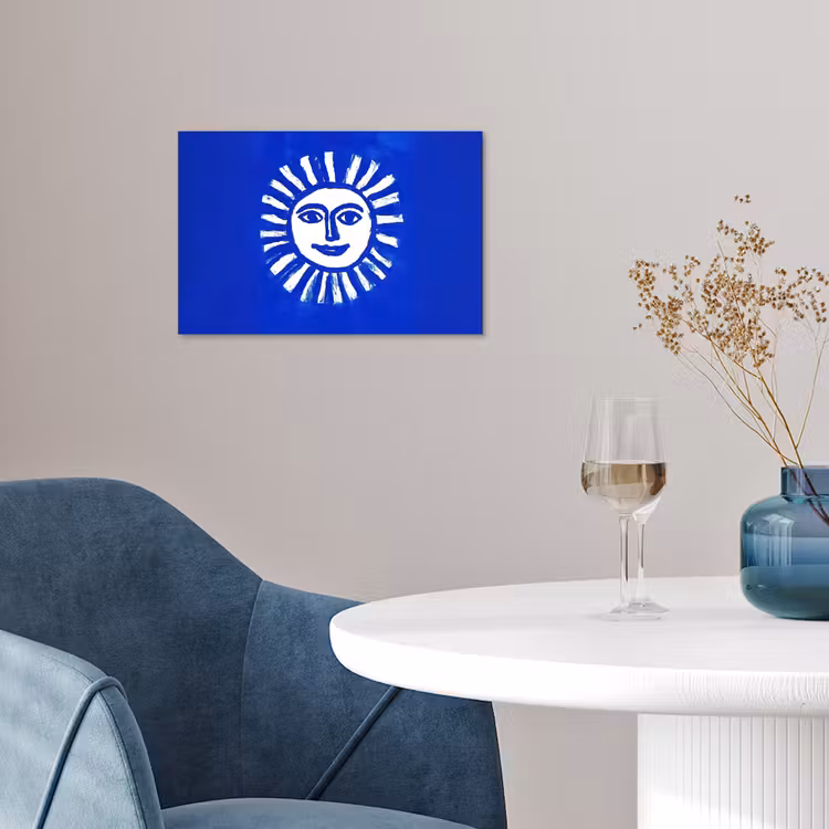 Poster - Zon - Gezicht - Penseelstructuur - Blauw — 4