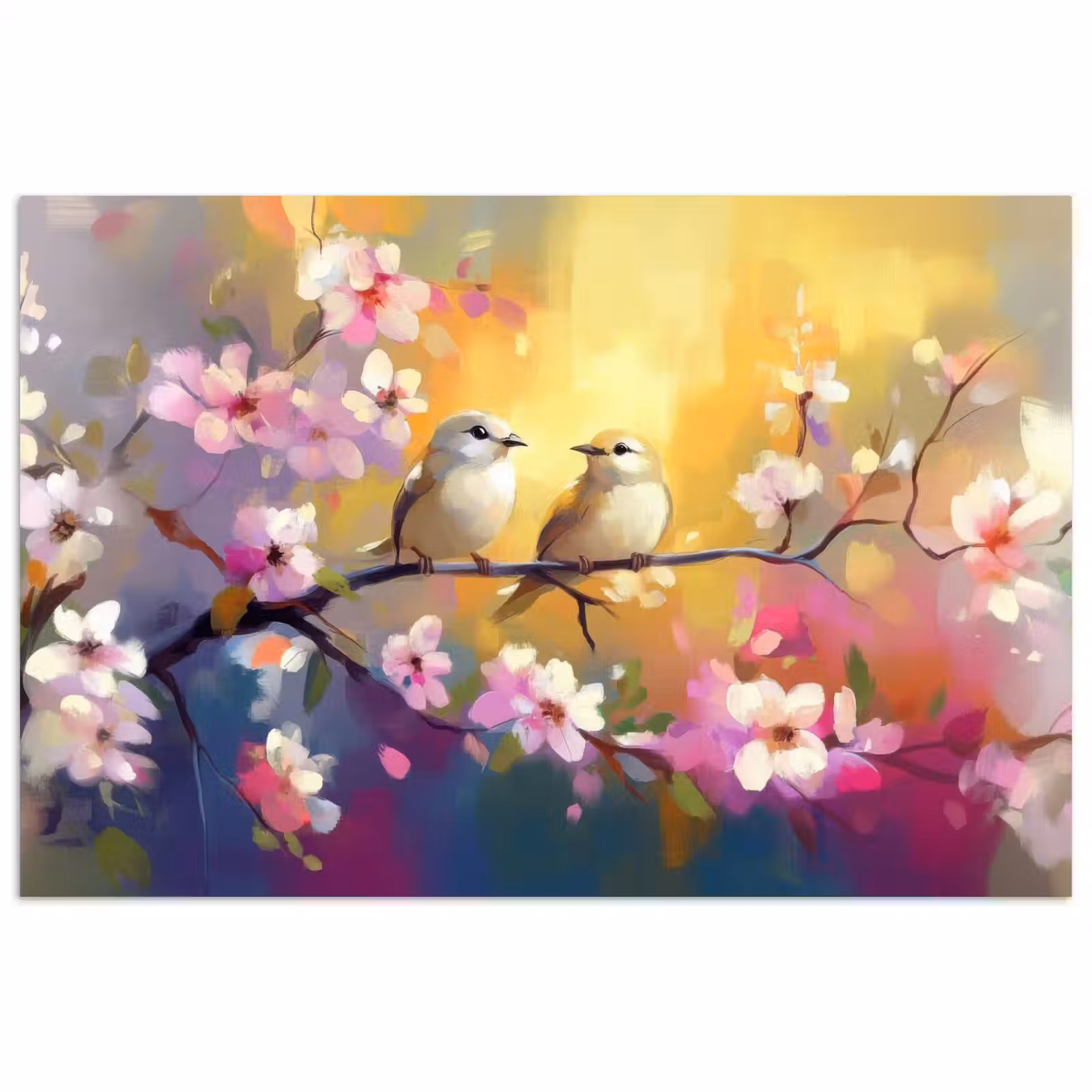 Poster - Vogels - Bloemen - Roze — 1