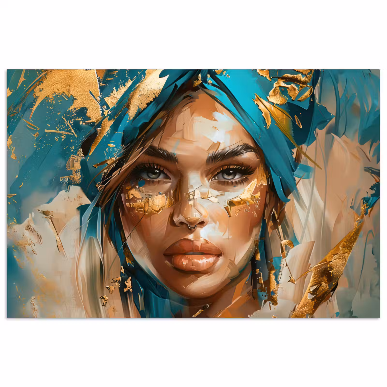 Poster - Vrouw - Portret - Goud - Luxe - Blauw — 1