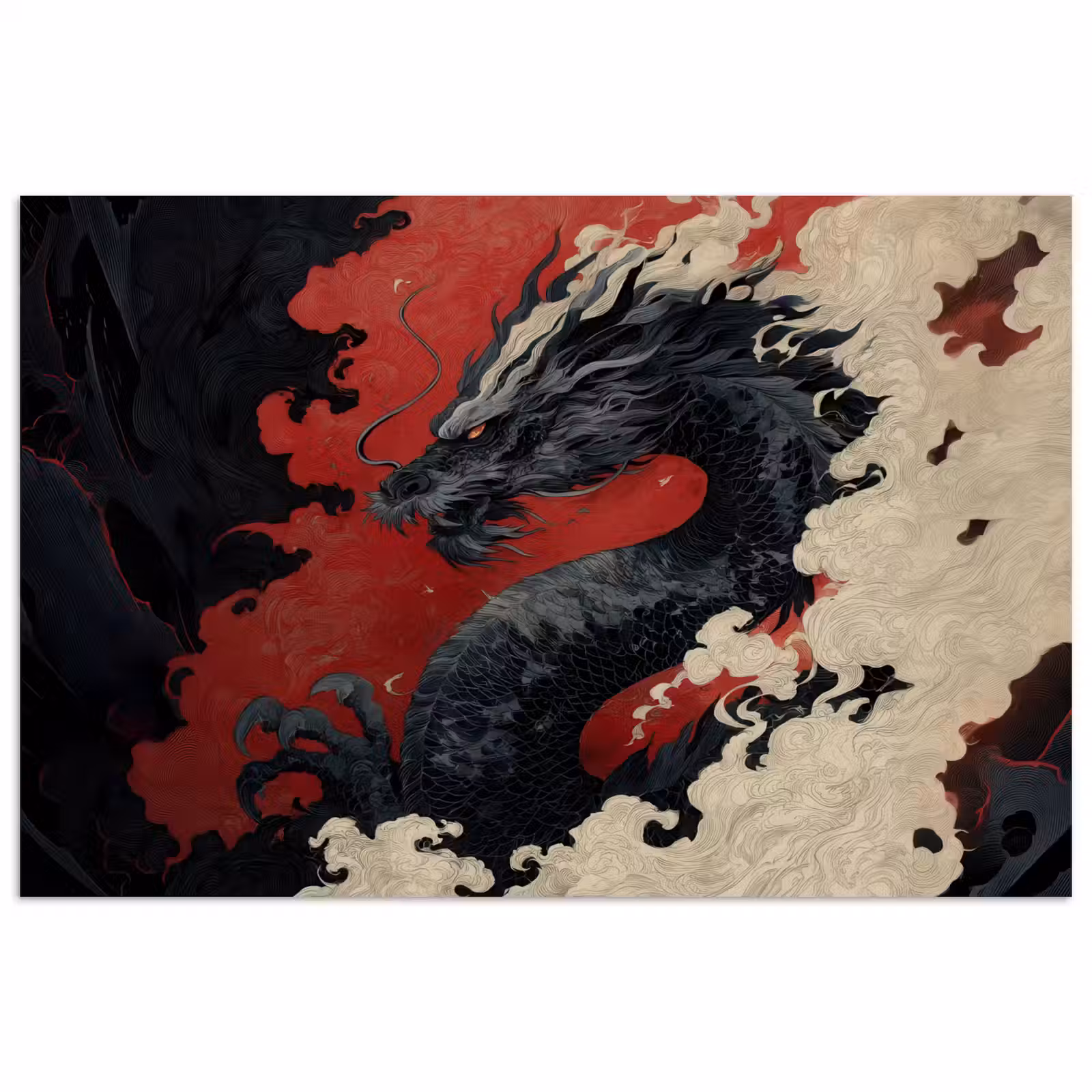 Poster - Zwarte draak - Rookwolken - Rood — 1