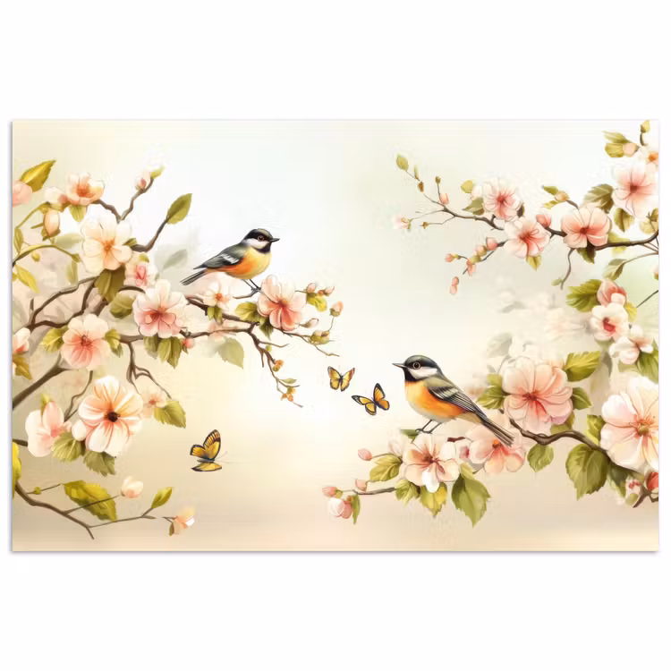 Poster - Takken - Bloemen - Vogeltjes - Roze — 1