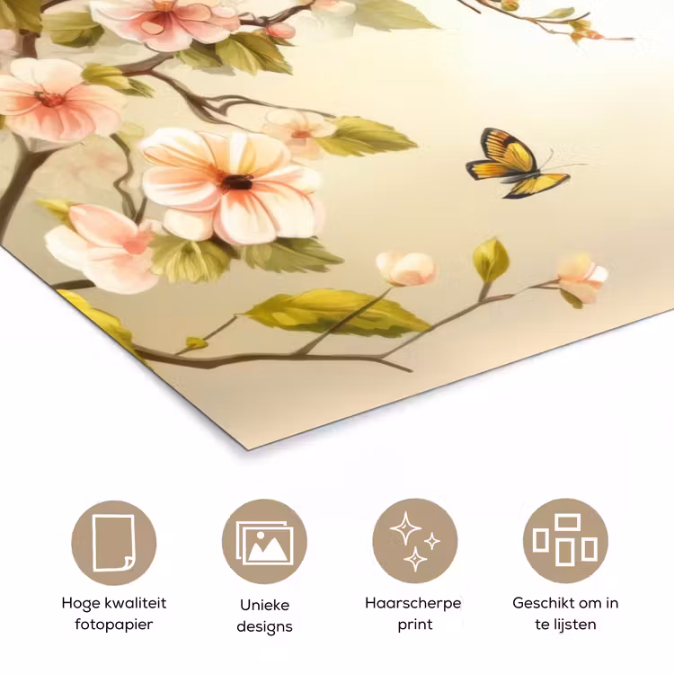 Poster - Takken - Bloemen - Vogeltjes - Roze — 5