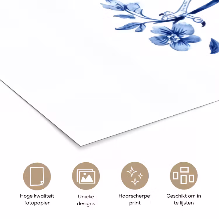 Poster - Vogel - Delfts blauw - Illustratie - Bloemen — 5