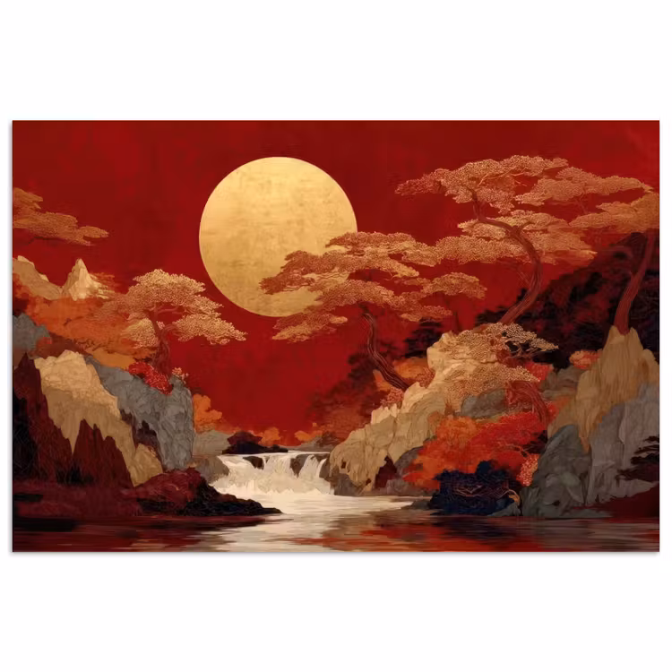 Poster - Volle maan - Landschap - Waterval — 1