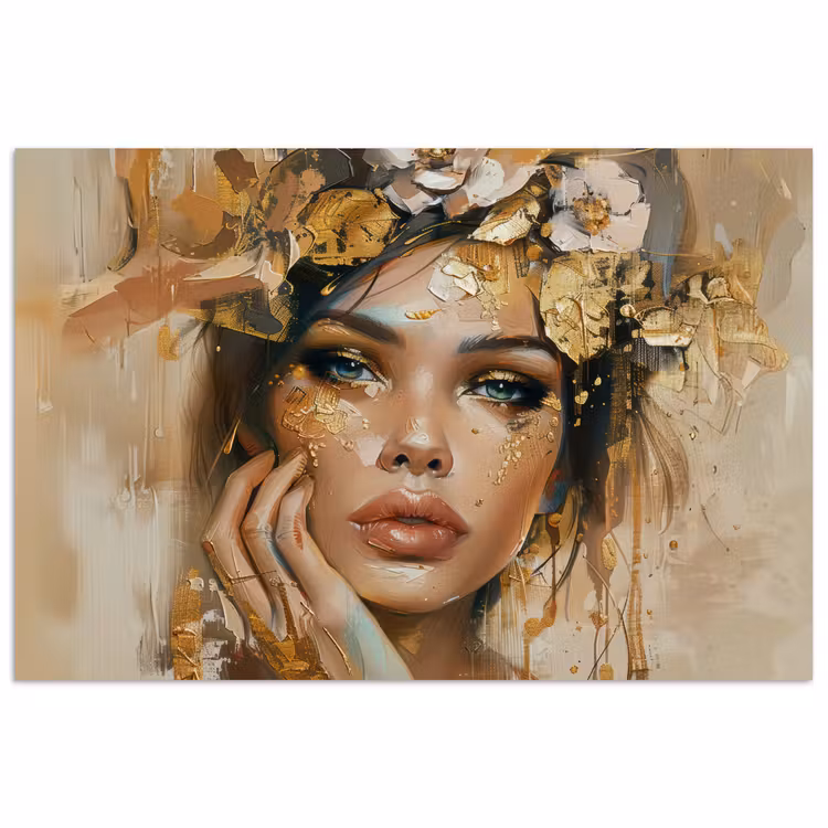Poster - Vrouw - Bloemen - Goud - Portret — 1