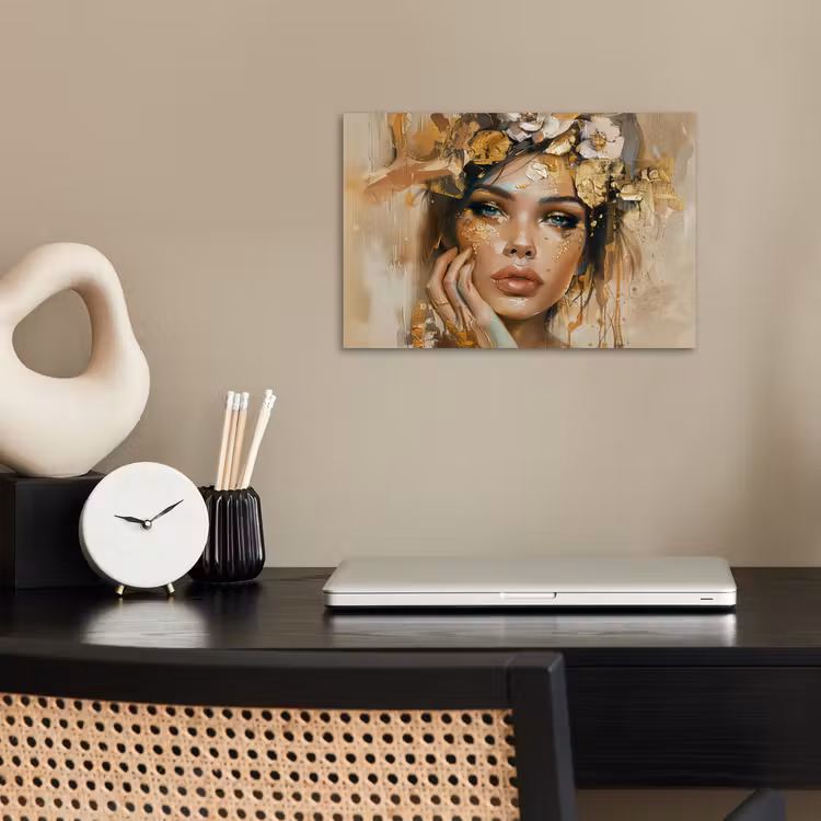 Poster - Vrouw - Bloemen - Goud - Portret — 2