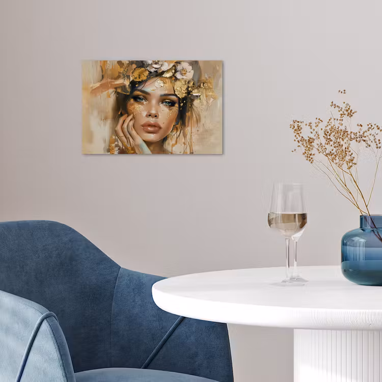 Poster - Vrouw - Bloemen - Goud - Portret — 4