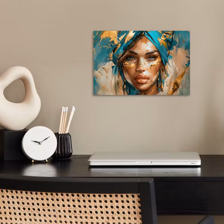 Poster - Vrouw - Portret - Goud - Luxe - Blauw — 2