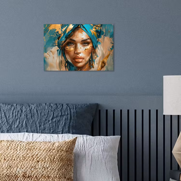 Poster - Vrouw - Portret - Goud - Luxe - Blauw — 3