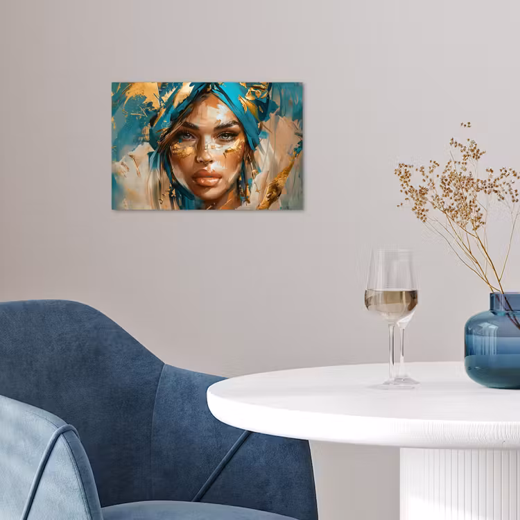 Poster - Vrouw - Portret - Goud - Luxe - Blauw — 4