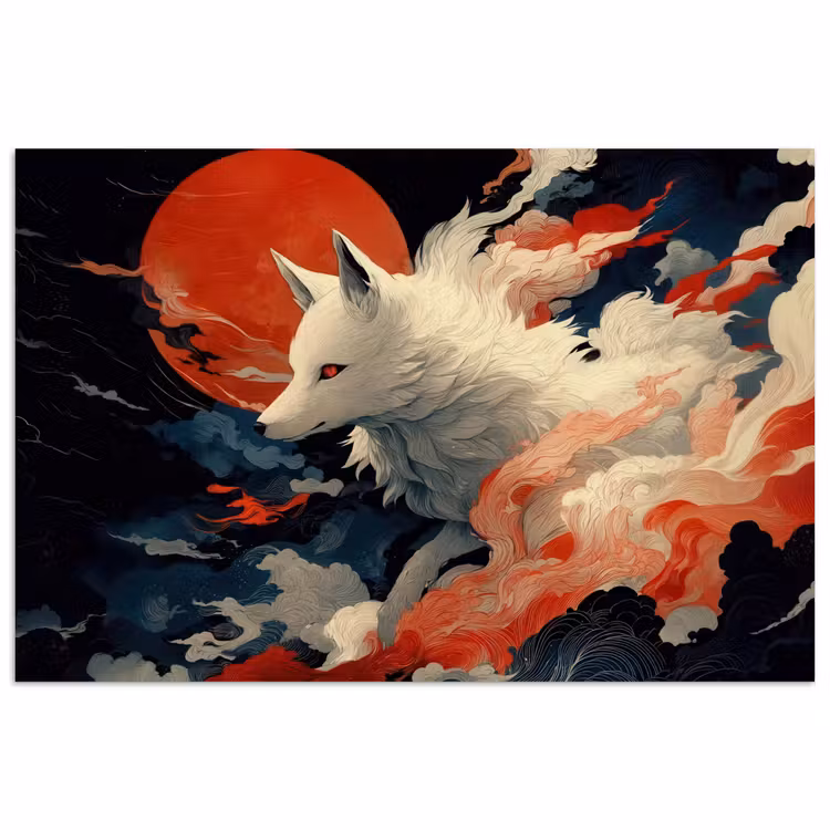 Poster - Witte vos - wolken - maan — 1