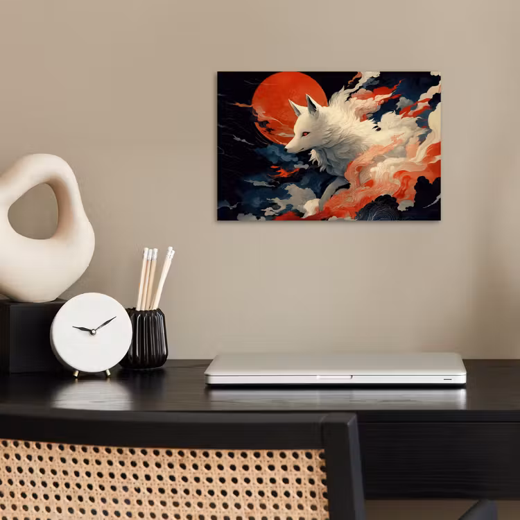 Poster - Witte vos - wolken - maan — 2