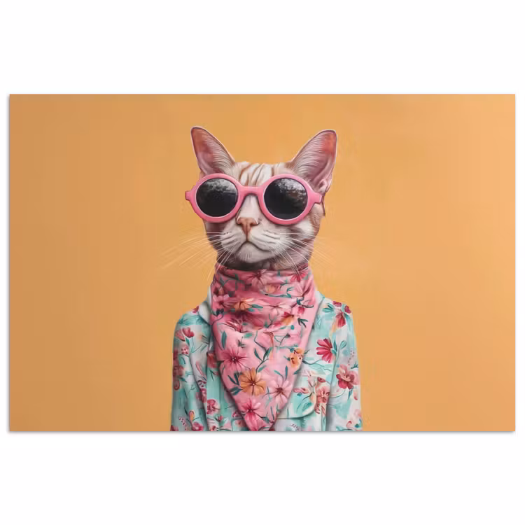 Poster - Zonnebril - Kat - Sjaal - Bloemen — 1